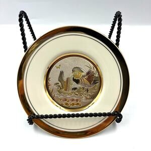 Vintage Gold Plate Chokin Collection Dynasty Gallery Decorative Plate Wood Ducks